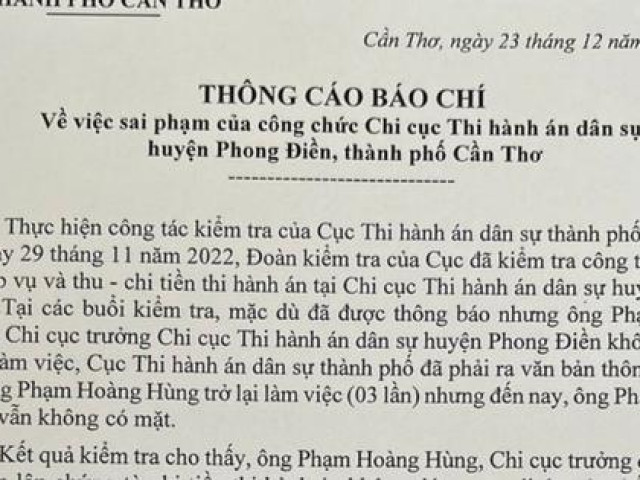 Tin tức trong ngày - Truy tìm Chi cục trưởng Chi cục THADS huyện Phong Điền
