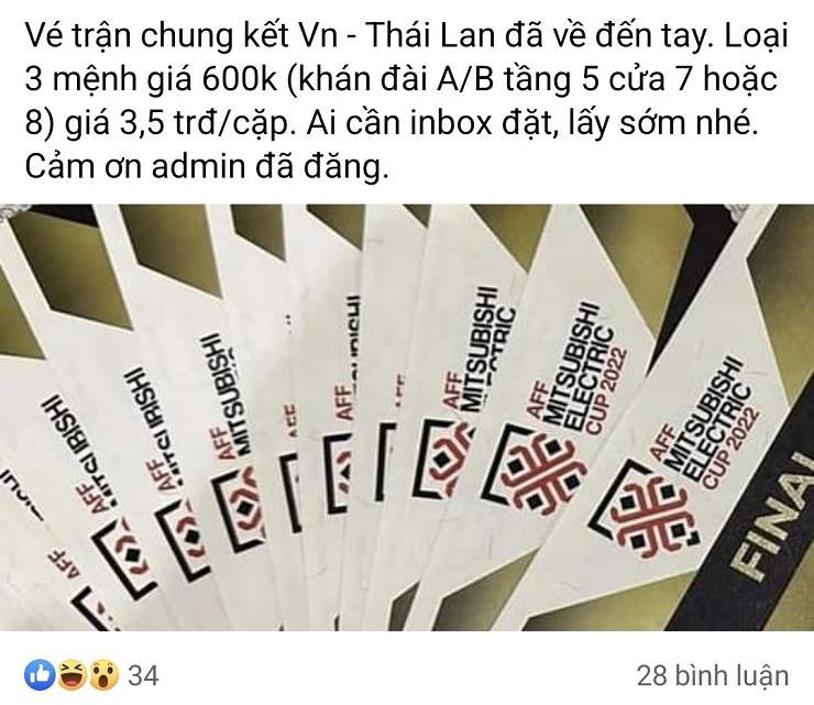 Giá vé bị đẩy lên gấp từ 3-5 lần so với giá gốc trên chợ đen trước đó. (Ảnh chụp màn hình).