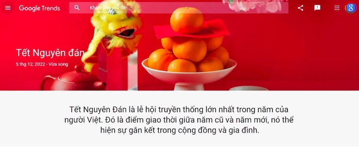 Trang Google Xu hướng về Tết Nguyên đán dành riêng cho Việt Nam. Nguồn: Google