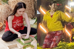 Đời sống Showbiz - "Nữ đại gia quận 7" mặc áo yếm gói bánh chưng, Thùy Tiên khiến fan không nhận ra khi đi sắm Tết