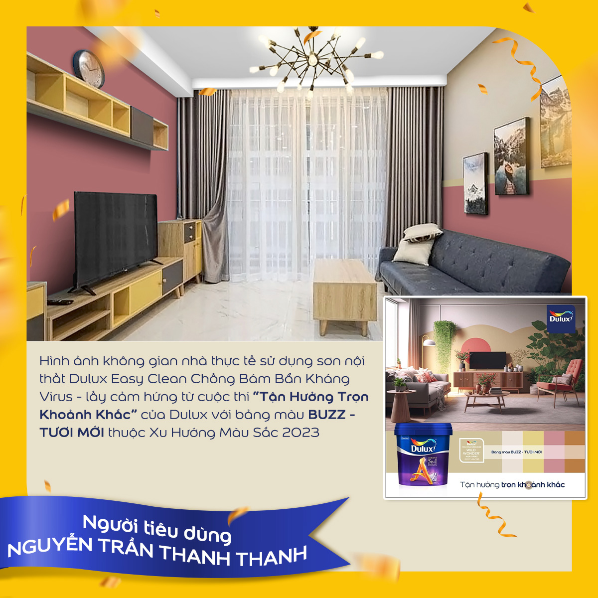 Người tiêu dùng Nguyễn Trần Thanh Thanh ứng dụng bảng màu Buzz – Tươi để tô điểm cho không gian phòng khách