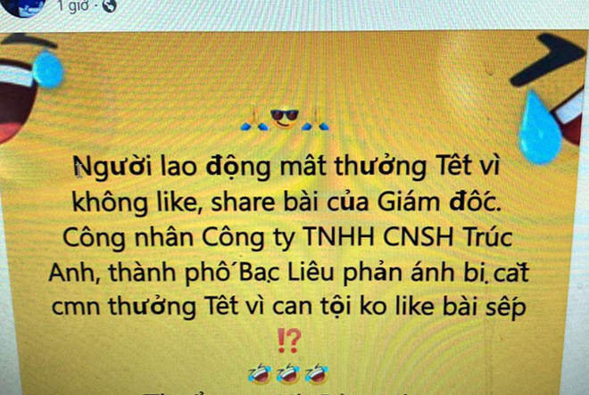 Thông tin công nhân bị cắt thưởng Tết do không like, share bài viết của lãnh đạo lan truyền trên mạng xã hội