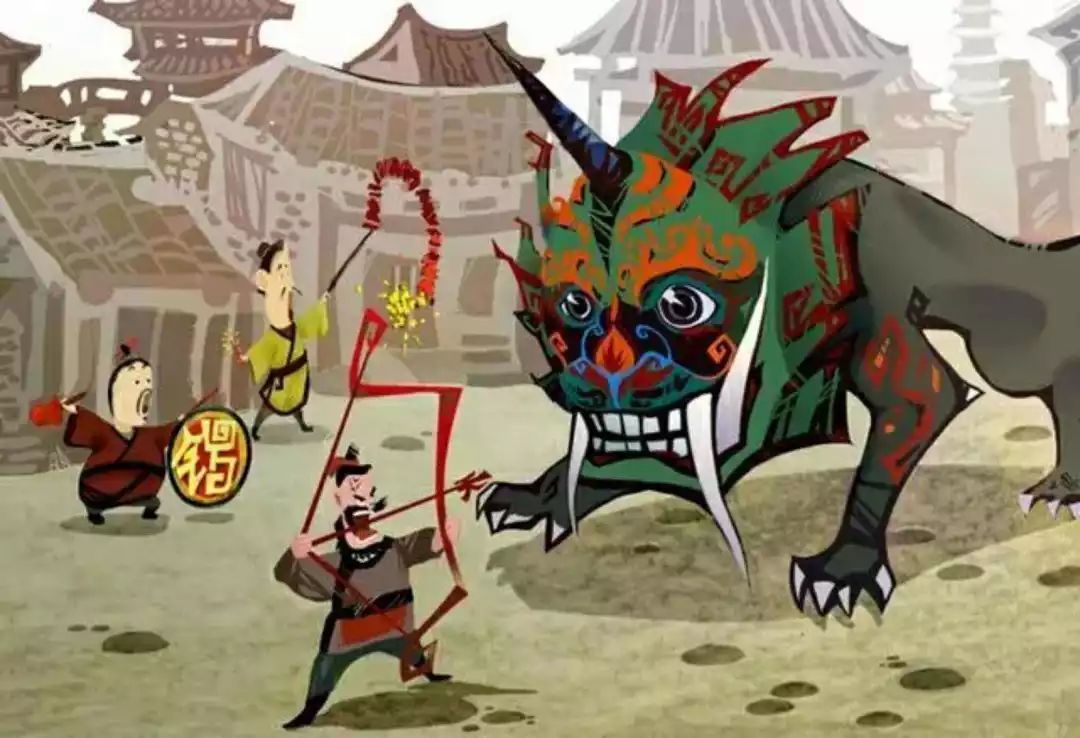 Người Trung Quốc xưa cho rằng đốt pháo có thể xua đuổi con Niên (ảnh: Sohu)