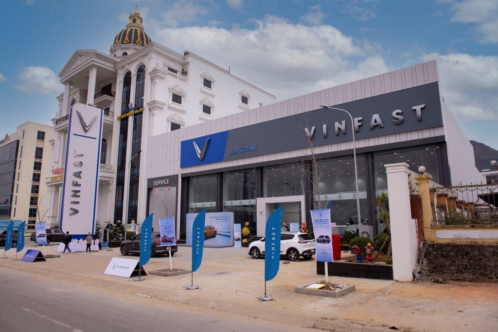 Showroom VinFast 3S Lai Châu được thiết kế khang trang, hiện đại với nhận diện thương hiệu mới.