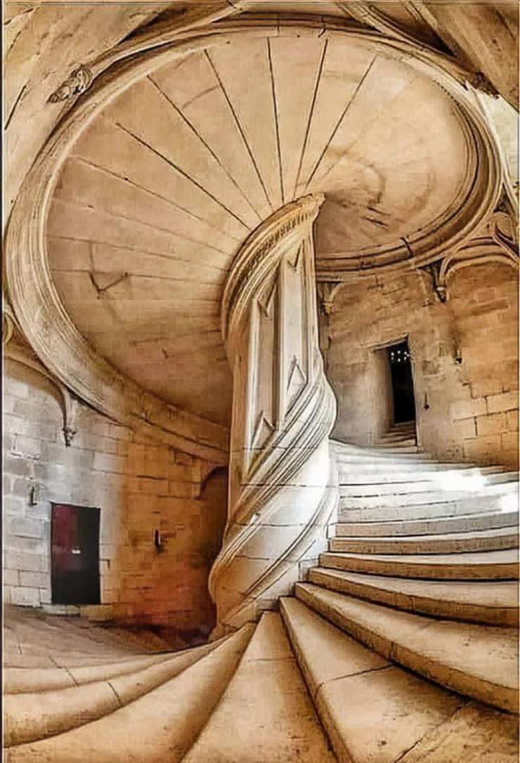Cầu thang trong lâu đài Chambord, Pháp do họa sĩ vĩ đại Leonardo đa Vinci thiết kế vào năm 1516.
