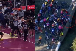 Thể thao - Hỗn loạn thể thao: 15 "khổng lồ" choảng nhau, 40 cua-rơ đụng xe liên hoàn