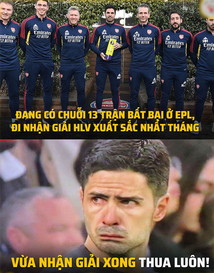 Nhận giải HLV xuất sắc nhất xong thì Arsenal nhận ngay trận thua.