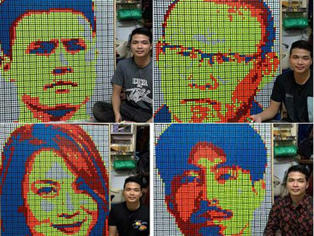 Chàng shipper có tài lẻ biến khối rubik sắc màu thành tranh chân dung độc đáo