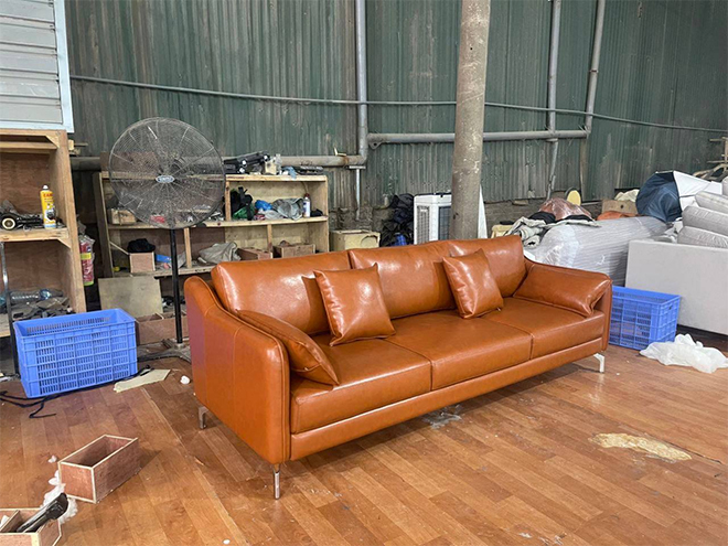 Mẫu ghế sofa văng da 3 chỗ HNSN08 tinh tế, sang trọng