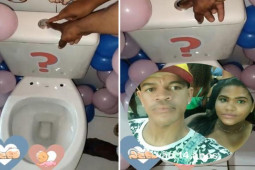 Bạn trẻ - Cuộc sống - Cặp đôi tổ chức tiệc tiết lộ giới tính con trong nhà vệ sinh "gây bão"