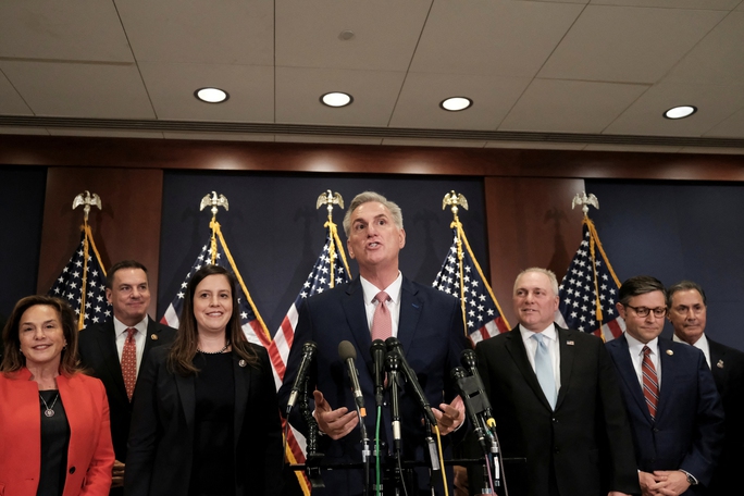 Các hạ nghị sĩ Đảng Cộng hòa tại một cuộc họp báo ở thủ đô Washington - Mỹ hôm 15-11. Ảnh: REUTERS