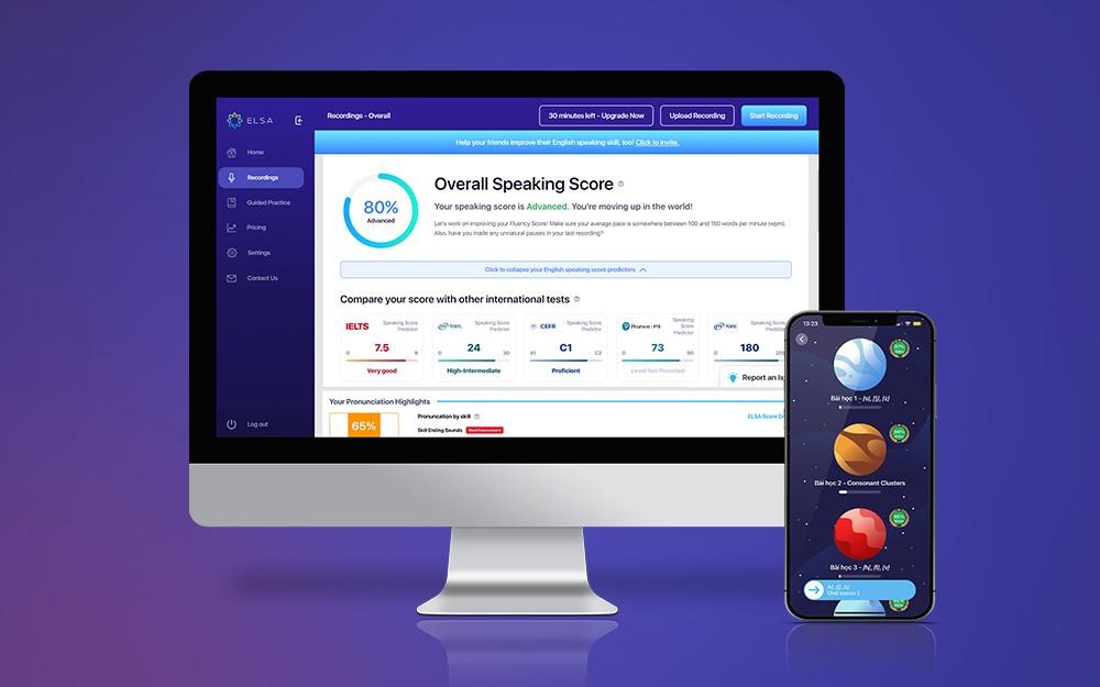 Bộ đôi ELSA Speech Analyzer (sử dụng trên máy tính) và ELSA Speak (ứng dụng điện thoại)