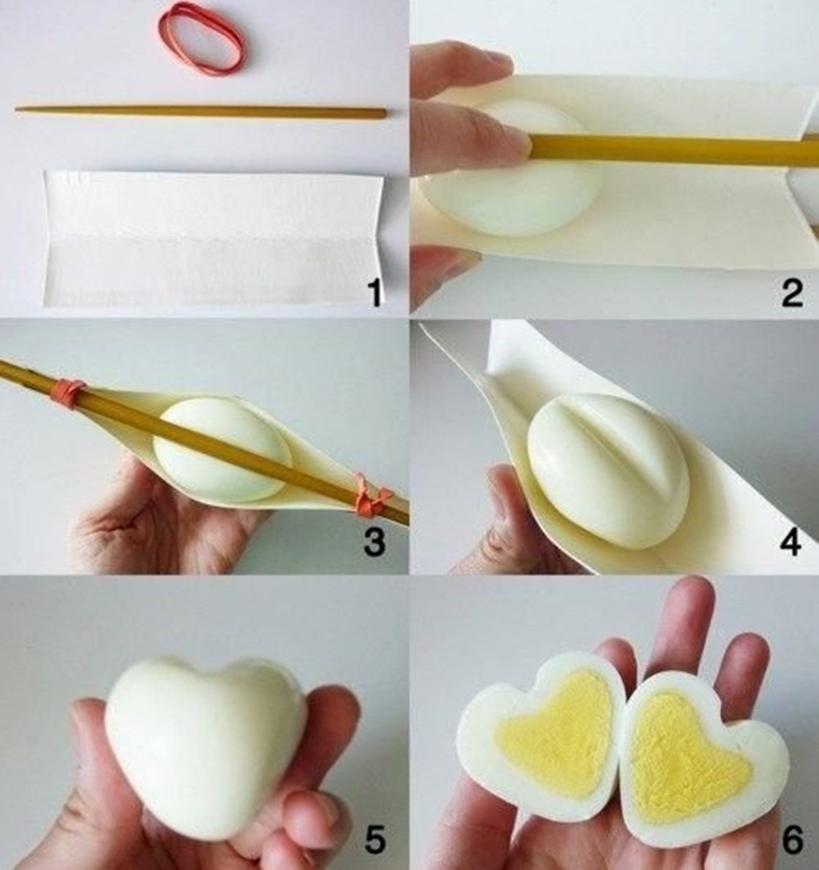 Với cách làm đơn giản này, bạn có thể dễ dàng tạo ra một quả trứng luộc hình trái tim.
