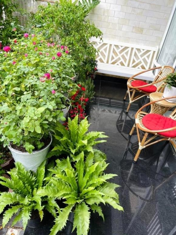 Cô trồng nhiều lại hoa và rau màu ở xung quanh
không gian biệt thự của mình.