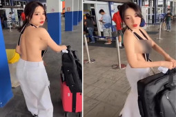 Đời sống Showbiz - "Thiên thần tắm suối" đi diễn mặc như đi bơi, gây náo loạn sân bay