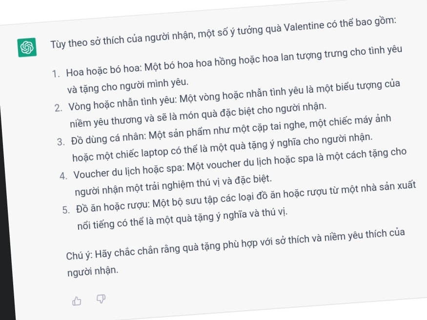 Quà Valentine và lời chúc Valentine hay, ý nghĩa do ChatGPT gợi ý - 1