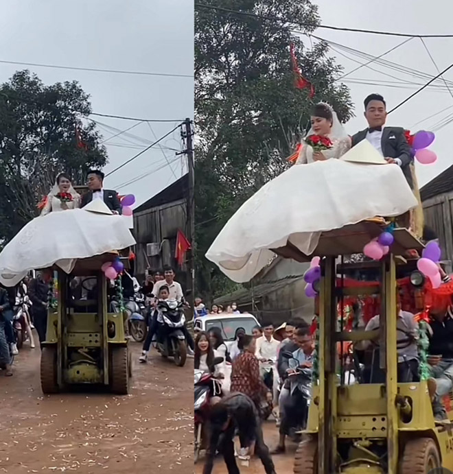Hình ảnh màn rước dâu của cặp đôi Nghệ An được chia sẻ rộng rãi