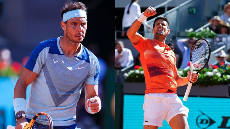 Nadal (trái) bỗng dưng bị nhắc tên khi người ta đang nói về Djokovic (phải)