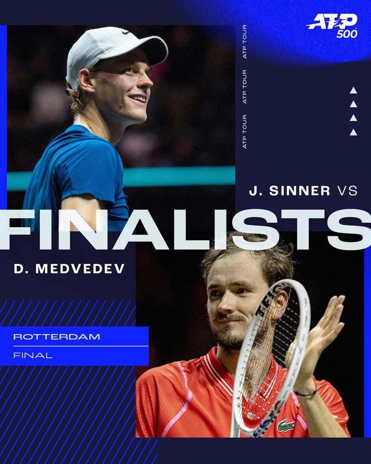 Jannik Sinner (áo xanh) hay Daniil Medvedev sẽ lần đầu tiên đăng quang ở Rotterdam Open