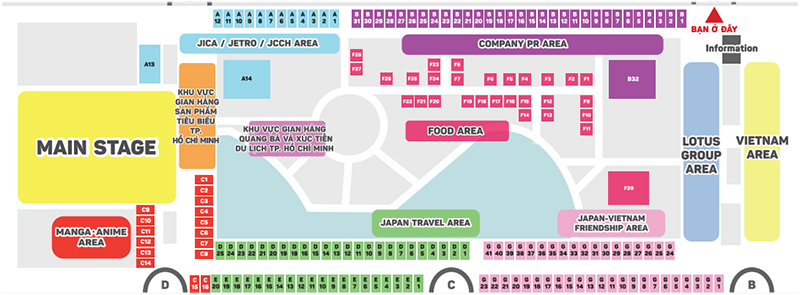 Các gian hàng của Japan Mall được đặt tại vị trí gần sân khấu chính