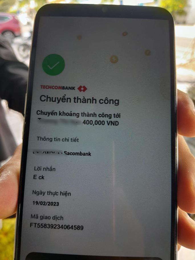 Hình ảnh màn hình sao kê chuyển khoản có nội dung sai chính tả nghi bị làm giả