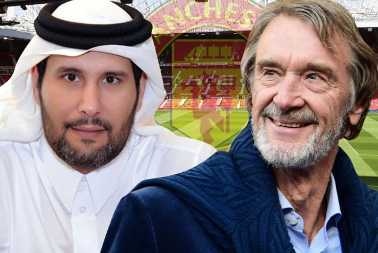 Sheikh Jassim bin Hamad Al Thani (bên trái) và&nbsp;Sir Jim Ratcliffe (phải) đang hỏi mua MU
