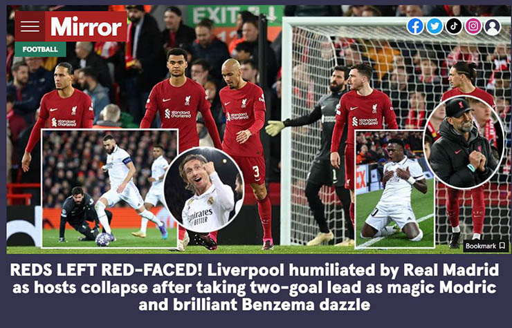 Liverpool đại bại trước Real Madrid: Báo Anh choáng nặng, ngả mũ với Benzema - 3