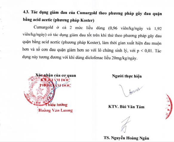 Sản phẩm đã được nghiên cứu tác dụng tại Học viện Quân y