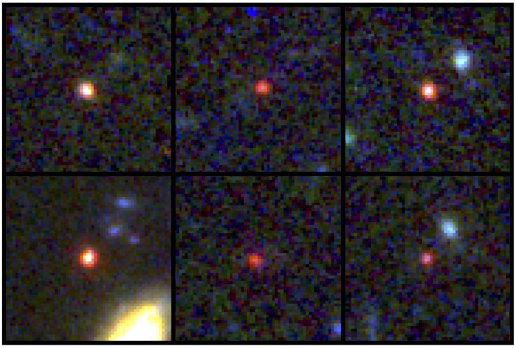 Sáu "kẻ phá vỡ vũ trụ" trong dữ liệu của James Webb - Ảnh: NASA/ESA/CSA