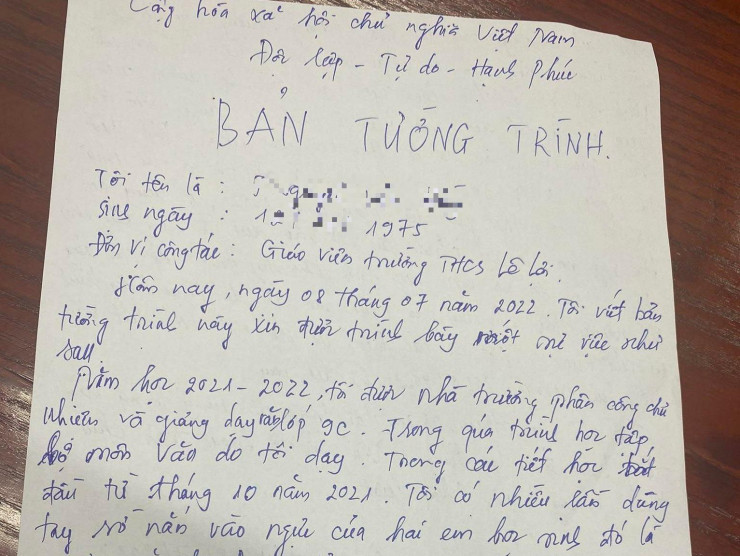 Bản tường trình vụ việc của thầy giáo Nguyễn Văn Hồng về vụ việc