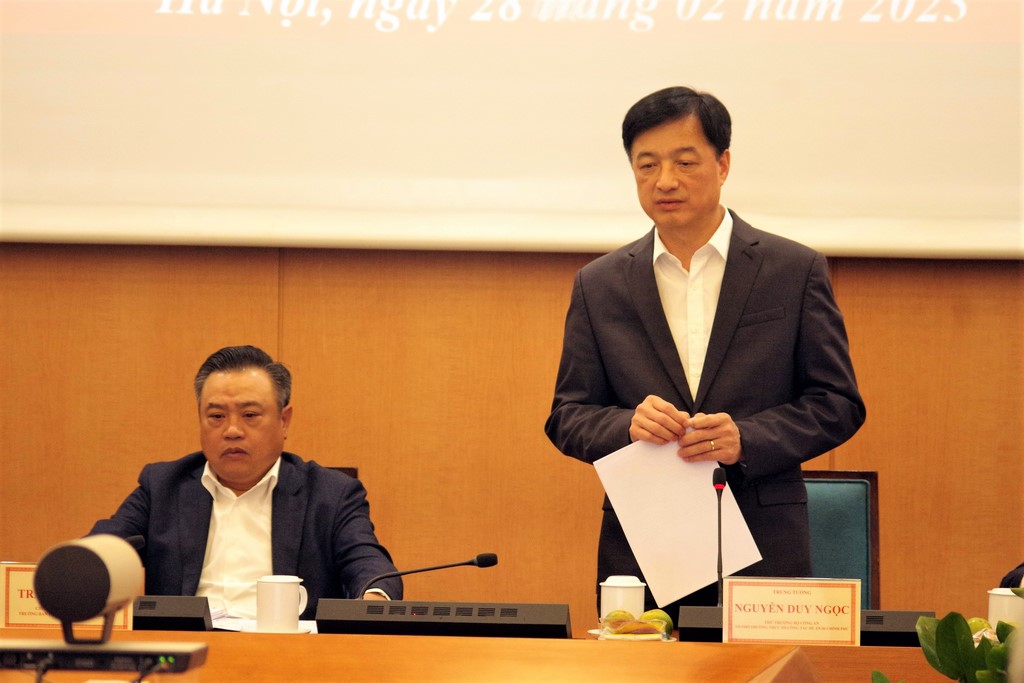 Trung tướng Nguyễn Duy Ngọc, Thứ trưởng Bộ Công an phát biểu tại hội nghị.