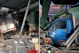 Tin tức trong ngày - Xe tải tông sập nhà dân, 2 người nằm võng uống nước mía may mắn thoát chết