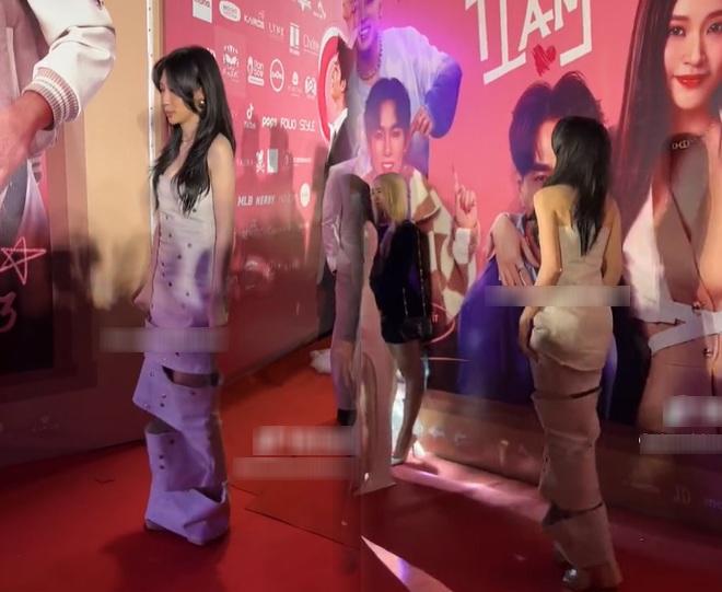 Khổng Tú Quỳnh với chiếc váy có phần thân dưới được ráp lại từ nhiều mảnh vải.