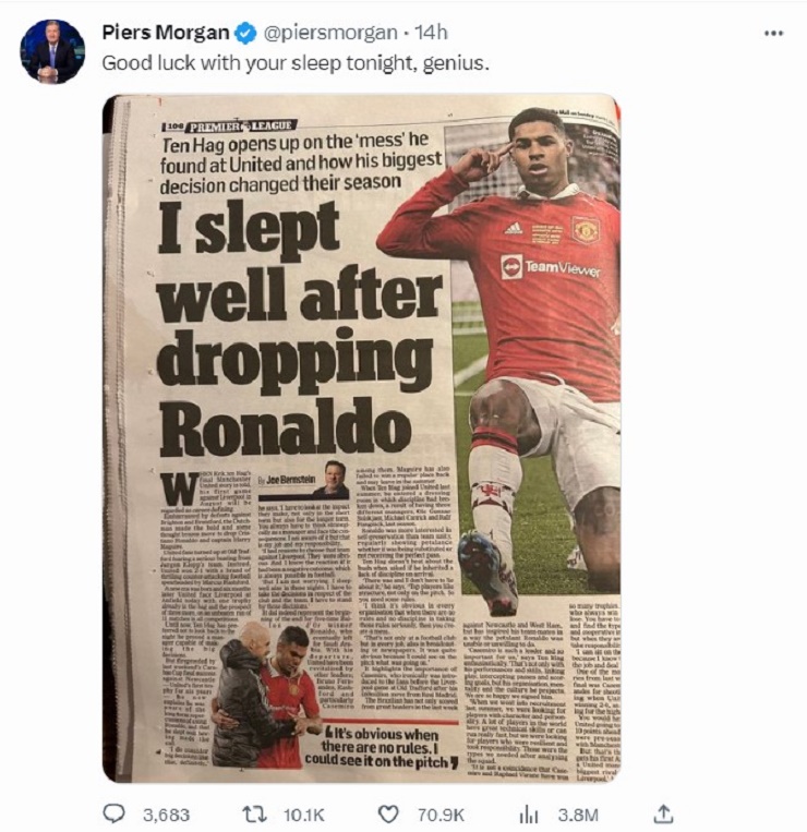 Nhà báo Morgan chế giễu MU sau thảm bại trước Liverpool