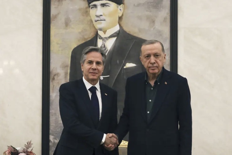 Tổng thống Thổ Nhĩ Kỳ Recep Tayyip Erdogan gặp Ngoại trưởng Mỹ Antony Blinken ngày 20/2023 ở Ankara.