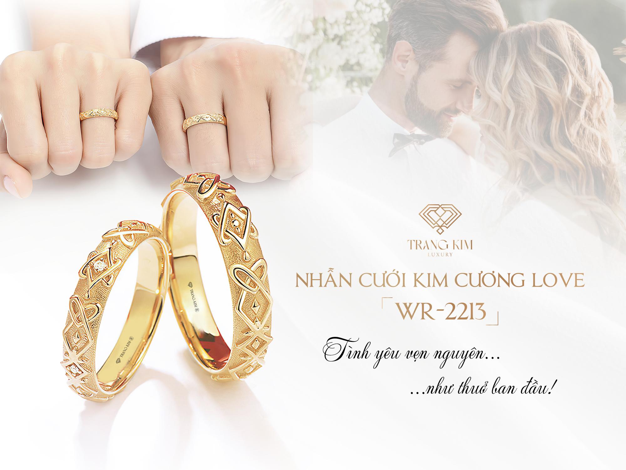 Nhẫn cưới kim cương Love WR-2213 với các họa tiết trái tim, biểu trưng cho tình yêu vẹn nguyên, bền chặt
