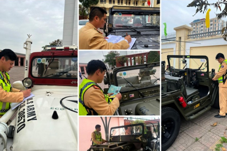 CSGT, Công an tỉnh Nghệ An kiểm tra, lập biên bản những chiếc xe Jeep. Ảnh: CA.