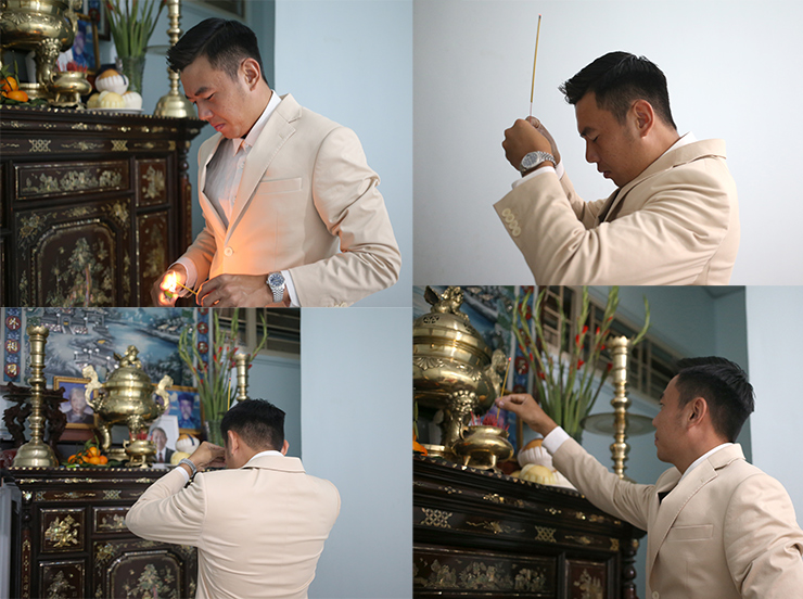 Hoàng Nam dâng hương cho tổ tiên trước giờ xuất phát.