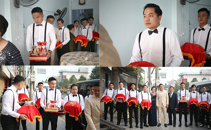 Phái đoàn gia đình Hoàng Nam&nbsp;rạng rỡ trước giờ khởi hành đi TP.HCM đến nhà đàng gái.