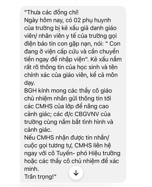Trường THPT Chu Văn An, Hà Nội thông báo về việc cảnh giác trước hành vi lừa đảo của kẻ xấu.