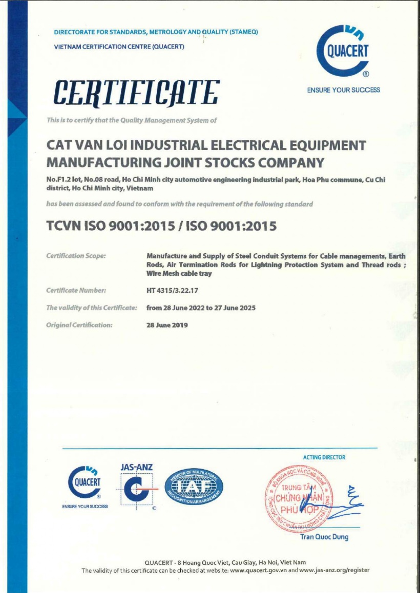 Nhà máy công ty đạt chứng nhận hệ thống quản lý chất lượng ISO 9001:2015