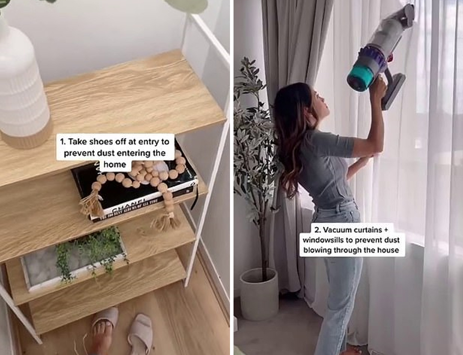 Chantel nói rằng hãy cởi giày ở cửa trước để ngăn bụi bẩn vào nhà và thường xuyên hút bụi rèm cửa và bệ cửa sổ 