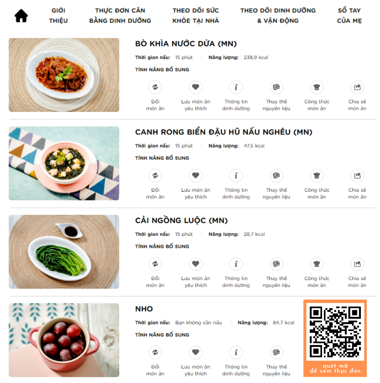 Scan mã để xem thực đơn cùng công thức hướng dẫn chi tiết