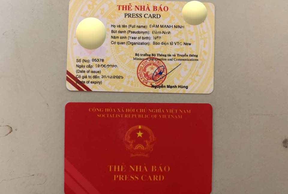 Hình ảnh thẻ nhà báo giả mà đối tượng Đàm Mạnh Ninh sử dụng. Ảnh Công an TP Hải Phòng