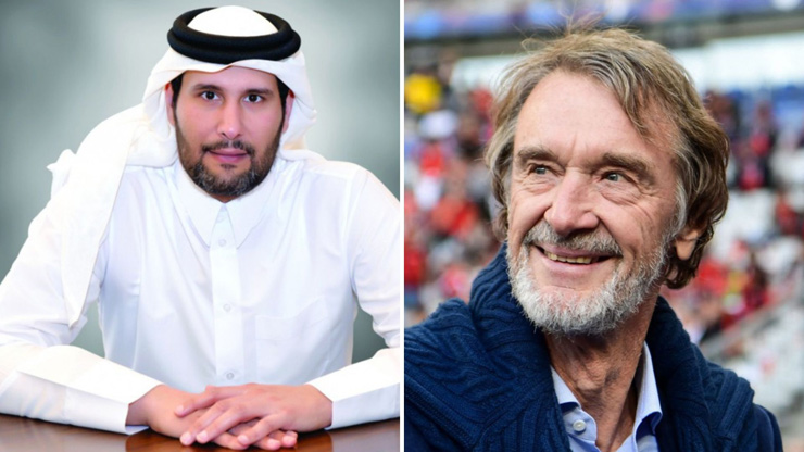 Sheikh Jassim (trái) gửi giá thầu lần thứ 2 chậm chân hơn Sir Jim Ratcliffe và quá hạn quy định&nbsp;nhưng đại gia Qatar vẫn tự tin vào khả năng chiến thắng của mình