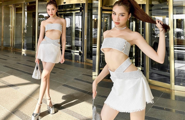 Khi tập luyện cho buổi thi áo tắm ở Miss Charm 2023, người đẹp diện trang phục 2 mảnh màu bạc, siêu ngắn, làm nổi bật hình thể nóng bỏng.

