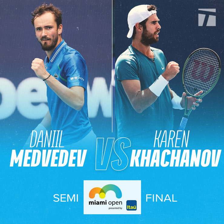 Hai tay vợt Nga Daniil Medvedev và Karen Khachanov sẽ phải loại nhau để tranh vé vào chung kết Miami Open