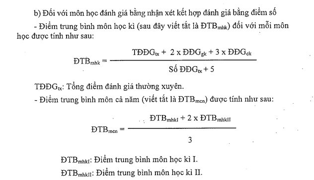 Cách tính điểm học kì theo quy định