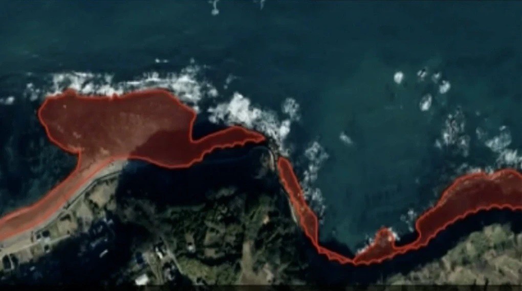 Trận động đất hôm 1/1 khiến vùng đất ven biển ở bán đảo Noto mở rộng (ảnh: NHK)