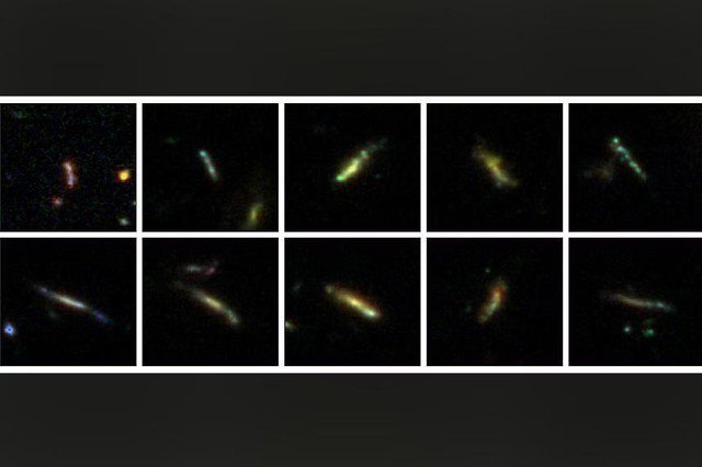 10 vật thể hình trái cuối được xác định là những thiên hà sơ khai - Ảnh: NASA/ESA/CSA